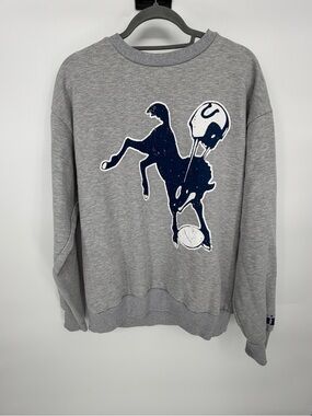 Men's Gray Crewneck Sweatshirt with Navy Football Pony Graphic